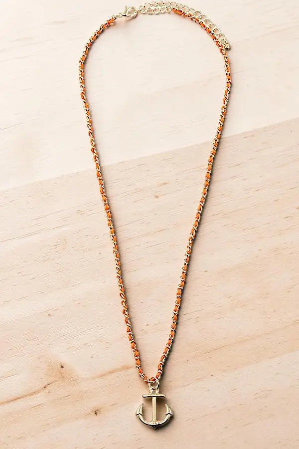 DELICATE ANCHOR PENDANT INTERLACED CHAIN STRAP NECKLACE AB-SS