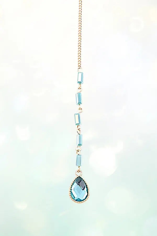 FACETED GLASS BEAD TEARDROP CRYSTAL PENDANT Y NECKLACE AB-SS