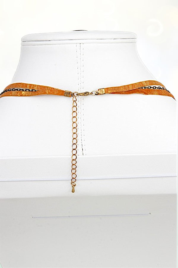 ELONGATED FAUX LEATHER CORD BEADED NECKLACE AND DANGLE EARRING SET