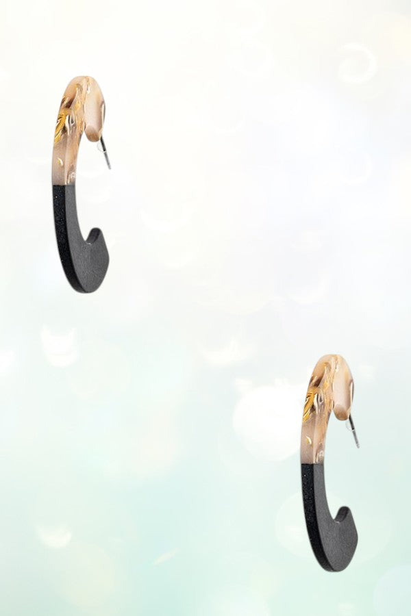 HALF WOOD ACETATE SEMI HOOP EARRING