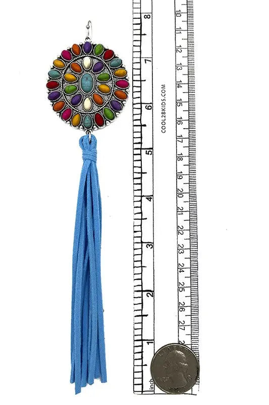 Floral Concho Gem Oblong Tassel Earring - SweetShine c.o.c.