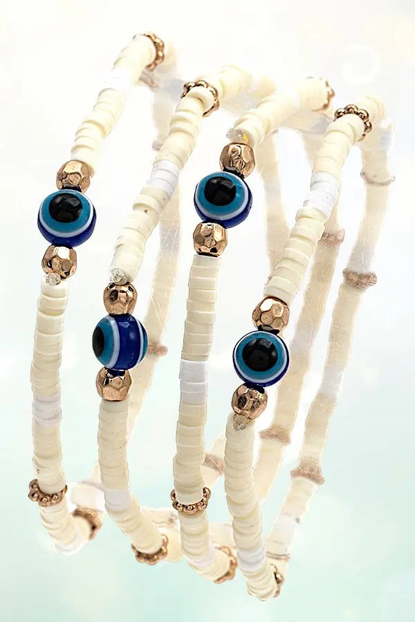 EVIL EYE STATIONED DISK BEAD STRETCH BRACELET SET - SweetShine c.o.c.