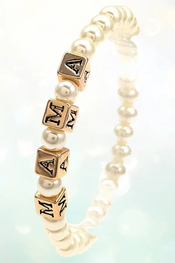 MAMA CUBIC BEAD PEARL LINK STRETCH BRACELET - SweetShine c.o.c.