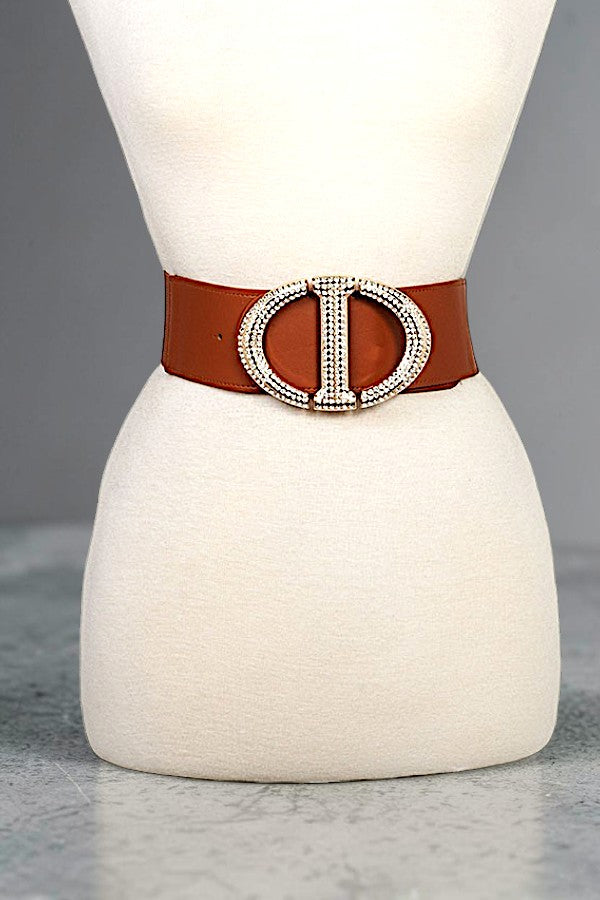 RHINESTONE PAVE BUKCLE ACCENT STRETCH BELT