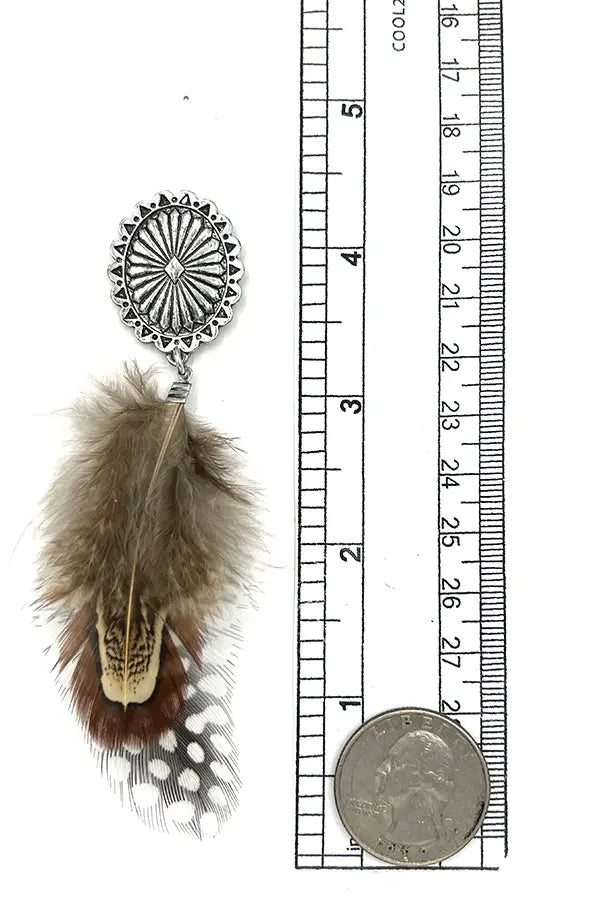 Concho Detail Feather Dangle Earring - SweetShine c.o.c.