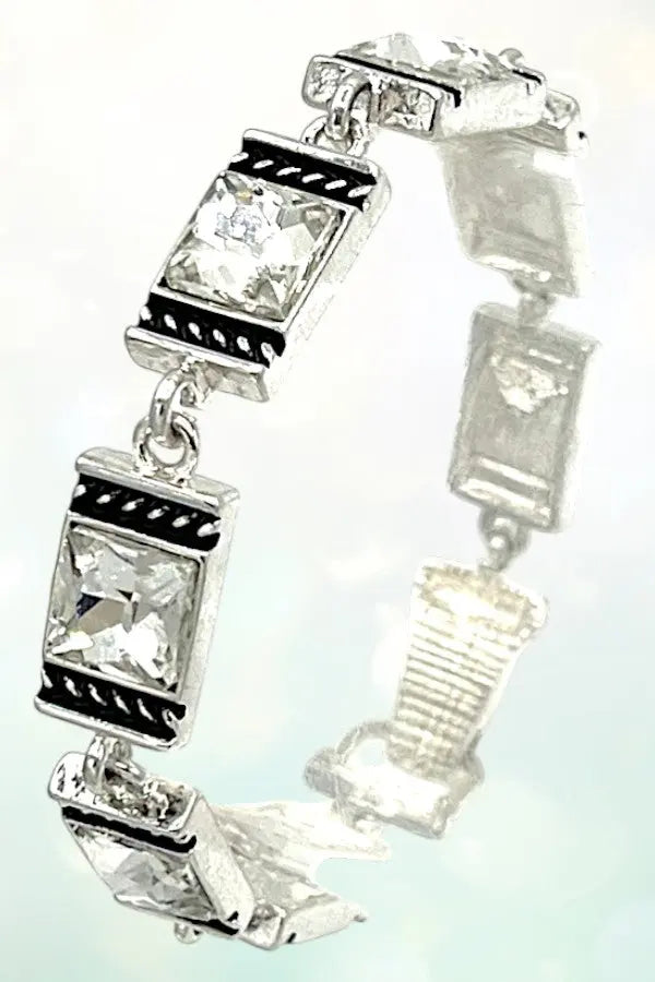 RECTANGULAR FRAMED GEMSTONE LINK CHAIN BRACELET - SweetShine c.o.c.
