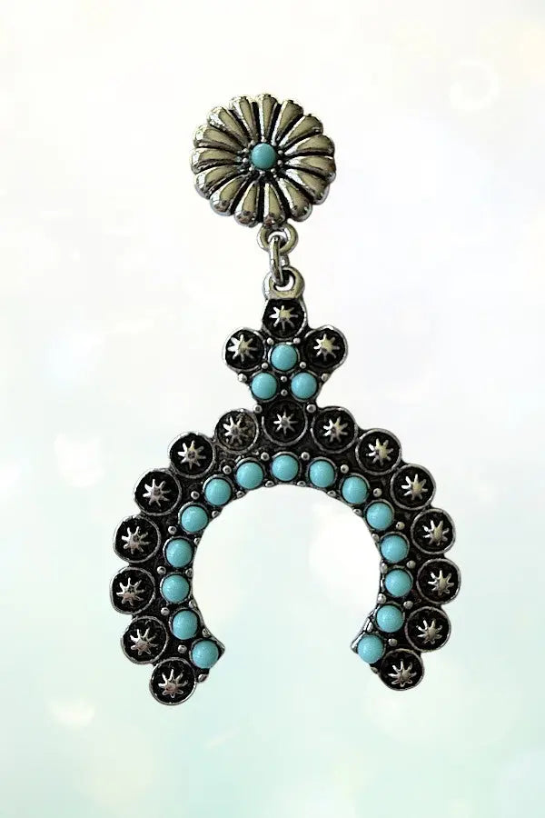 WESTERN TQ BEAD ETCHED STAR FLORAL POST HALF CIRCLE EARRING - SweetShine c.o.c.