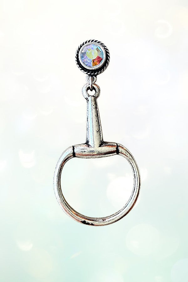 WESTERN AB STONE POST SNAFFLE BIT DANGLE EARRING