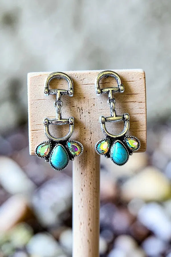 WESTERN SNAFFLE BIT TQ AB GEMSTONE DROP EARRING - SweetShine c.o.c.