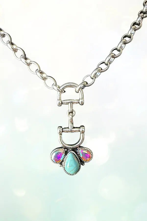 WESTERN SNAFFLE BIT TQ GEMSTONE PENDANT CHAIN NECKLACE - SweetShine c.o.c.
