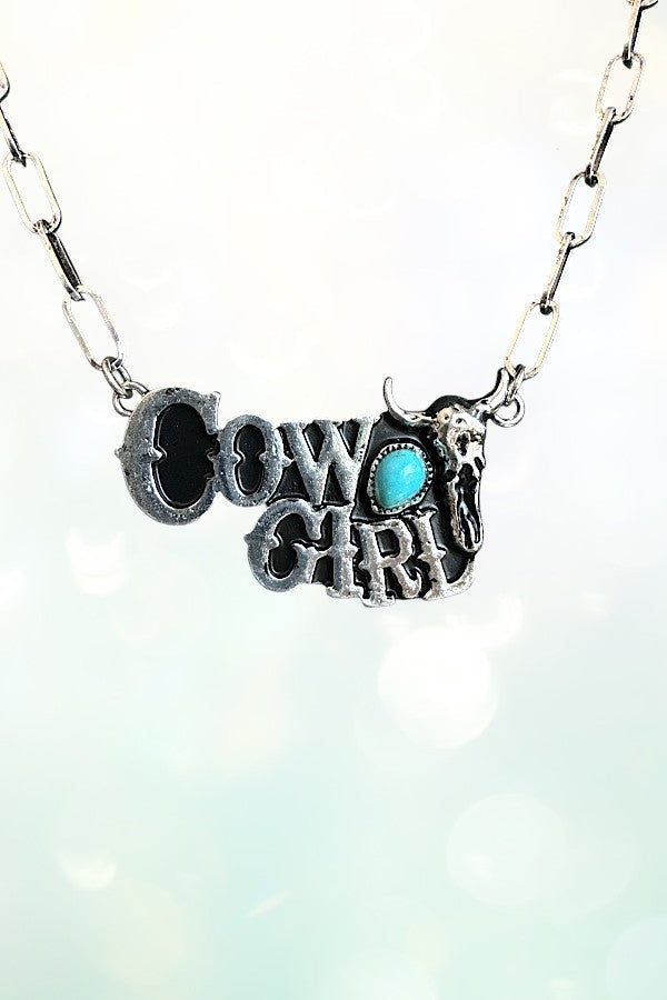 WESTERN TQ GEM STEERHEAD COWGIRL PENDANT CHAIN NECKLACE