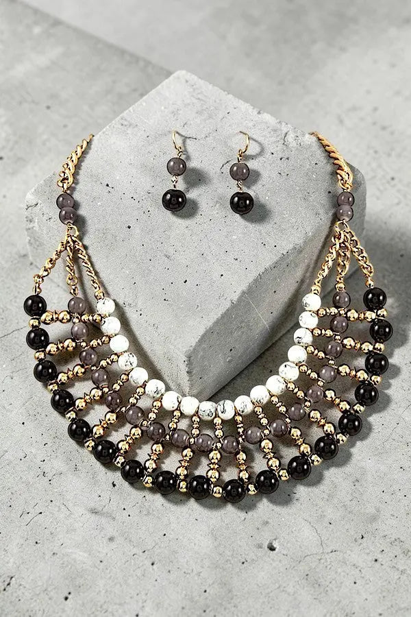 MIX COLOR MULTI BALL BEAD BIB NECKLACE AND BEADS DANGLE EARRING SET - SweetShine c.o.c. 