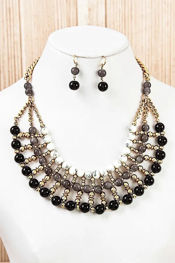 MIX COLOR MULTI BALL BEAD BIB NECKLACE AND BEADS DANGLE EARRING SET - SweetShine c.o.c. 