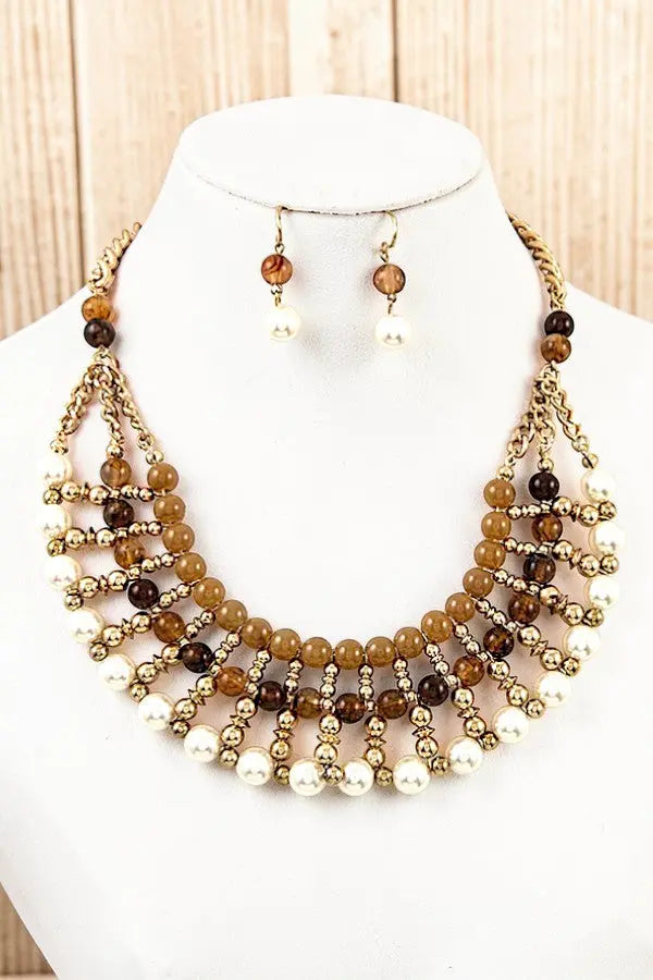 MIX COLOR MULTI BALL BEAD BIB NECKLACE AND BEADS DANGLE EARRING SET - SweetShine c.o.c. 