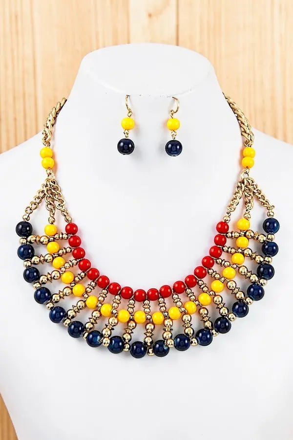 MIX COLOR MULTI BALL BEAD BIB NECKLACE AND BEADS DANGLE EARRING SET - SweetShine c.o.c. 