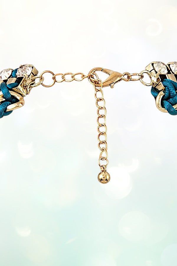 BRAIDED CHAIN RHINESTONE ACCENT COLLAR NECKLACE SET