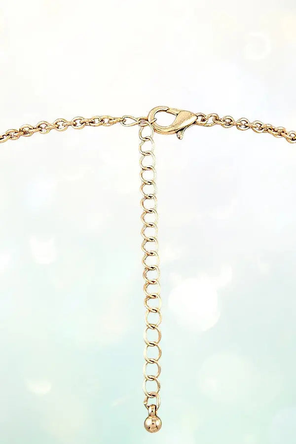 TRIBAL THEME DROP CHAIN CHARM PENDANT CUT OUT LONG NECKLACE AND MATCHING EARRING SET AB-SS