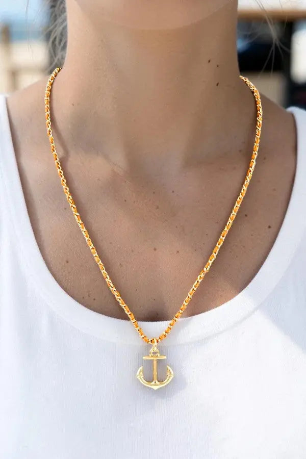 DELICATE ANCHOR PENDANT INTERLACED CHAIN STRAP NECKLACE AB-SS