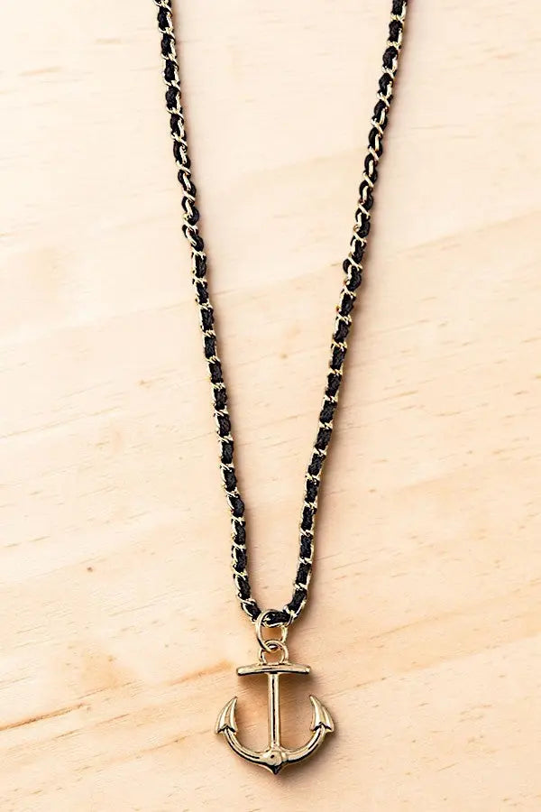DELICATE ANCHOR PENDANT INTERLACED CHAIN STRAP NECKLACE AB-SS