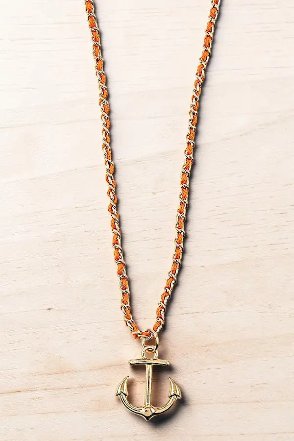 DELICATE ANCHOR PENDANT INTERLACED CHAIN STRAP NECKLACE AB-SS