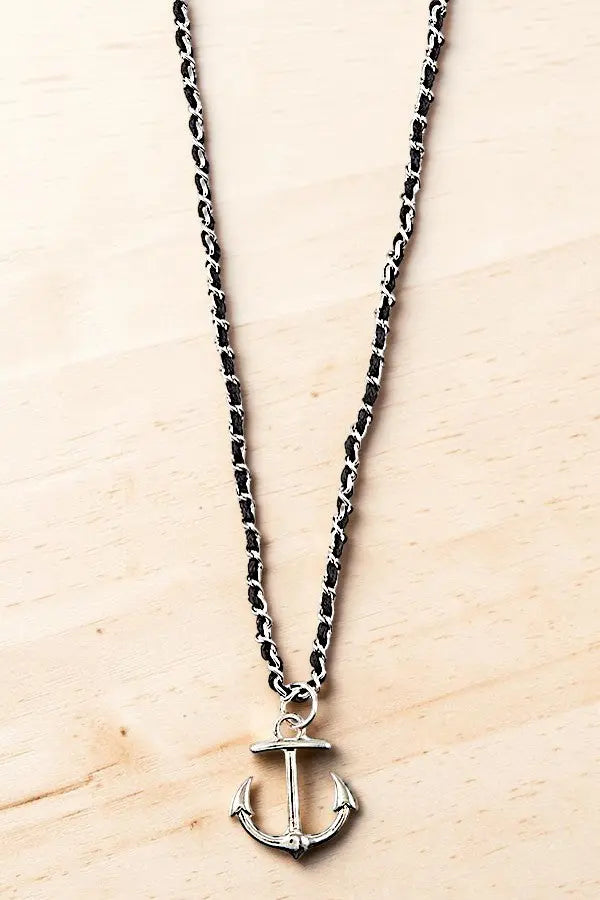 DELICATE ANCHOR PENDANT INTERLACED CHAIN STRAP NECKLACE AB-SS