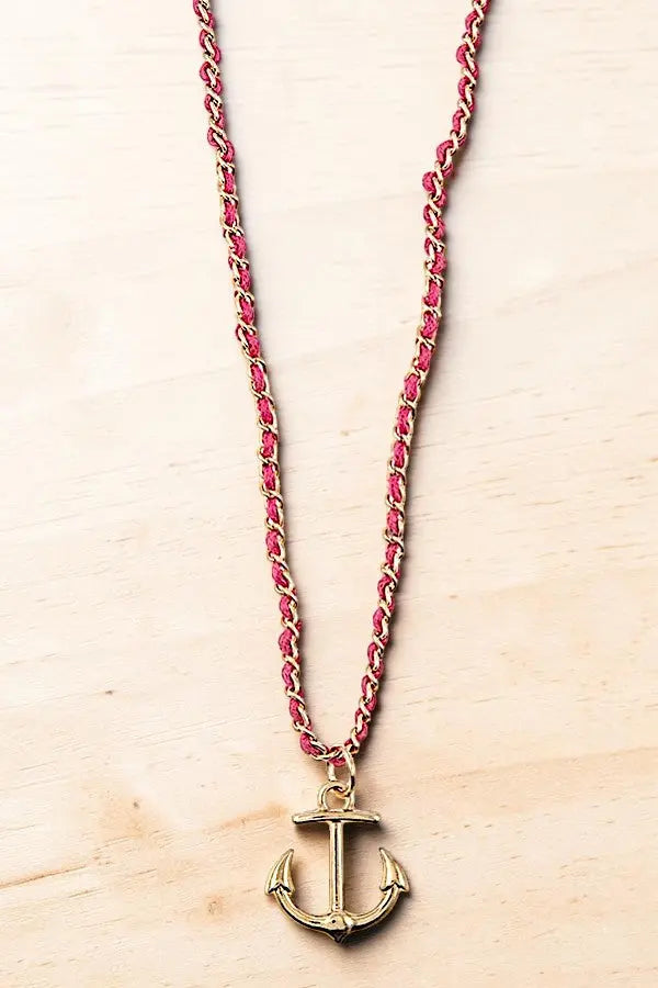 DELICATE ANCHOR PENDANT INTERLACED CHAIN STRAP NECKLACE AB-SS