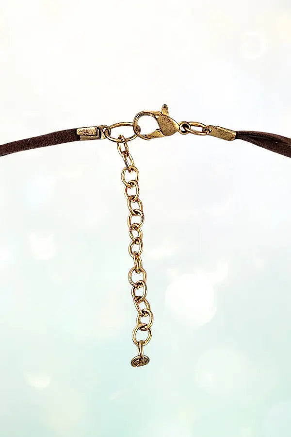 HAMMERED CROSS ACCENT FAUX SUEDE TASSEL CORD NECKLACE AND BEAD DANGLE EARRING SET - SweetShine c.o.c. 