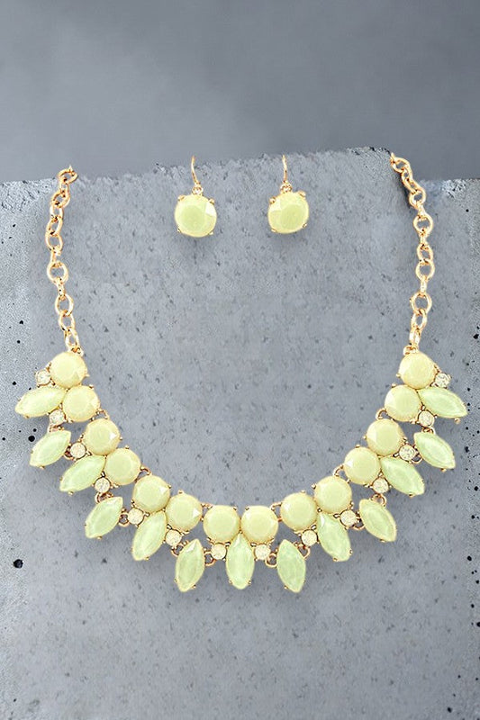 FACETED GEMSTONES LINK COLLAR NECKLACE AND MATCHING EARRING