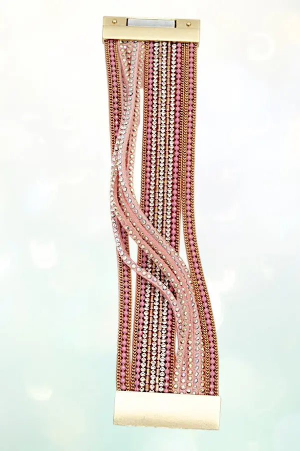 MULTI ROW CHAIN STUD ACCENT PINK STRAPS BRACELET - SweetShine c.o.c. 