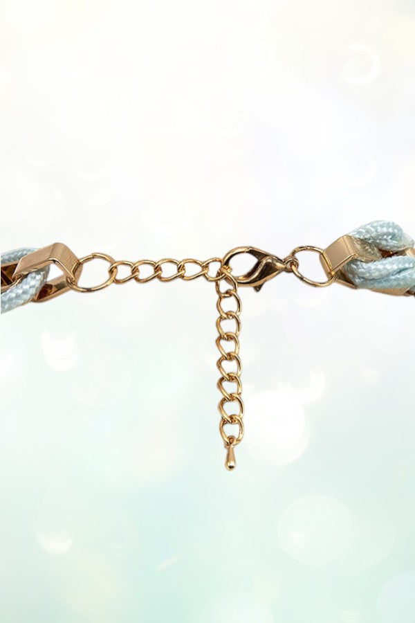 FACETED STONES ROPE AND CHAIN LINKED BIB NECKLACE AND GEM DANGLE EARRING SET