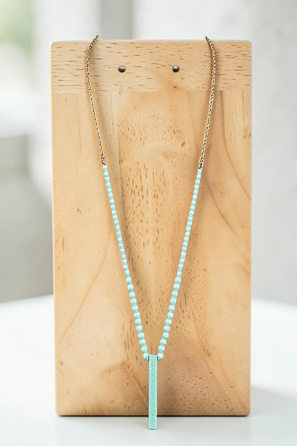 BAR PENDANT BEADED ELONGATED NECKLACE