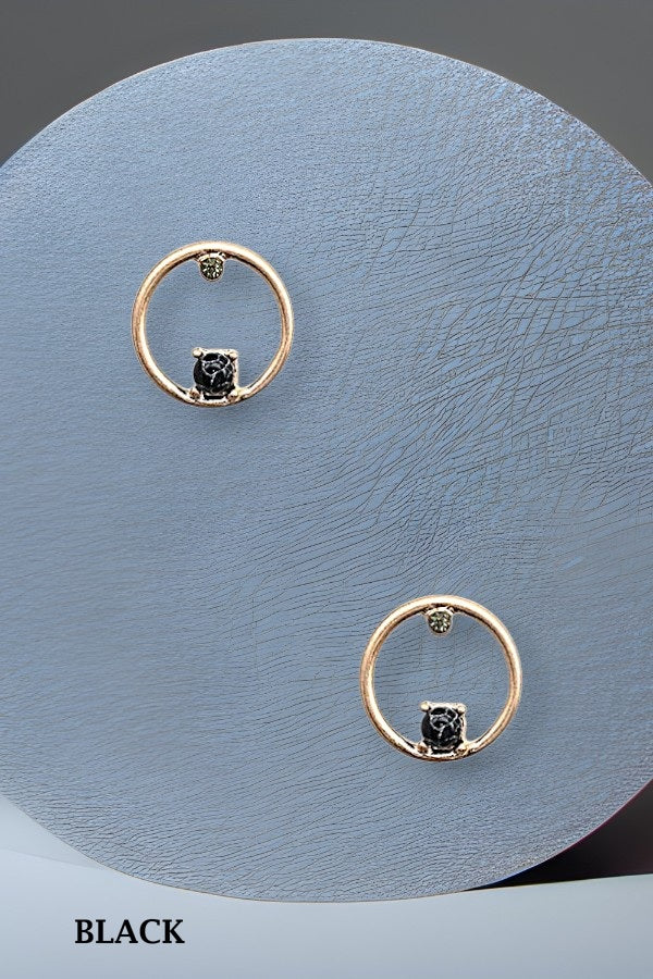 GEMSTONE ACCENT ROUND DROP STUD EARRING