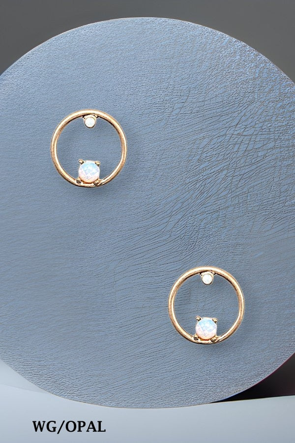 GEMSTONE ACCENT ROUND DROP STUD EARRING