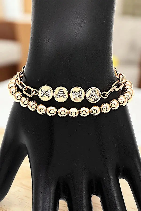 RHINESTONE LETTERING MAMA CHAIN BEADED MIX BRACELET SET - SweetShine c.o.c. 