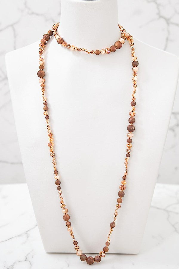 ELONGATED SEMI PRECIOUS BEAD SINGLE STRAND NECKLACE