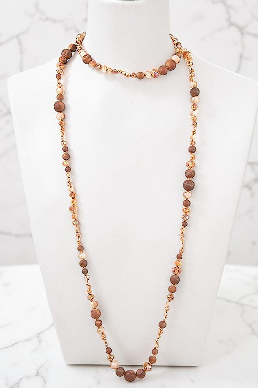 ELONGATED SEMI PRECIOUS BEAD SINGLE STRAND NECKLACE