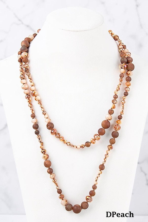 ELONGATED SEMI PRECIOUS BEAD SINGLE STRAND NECKLACE