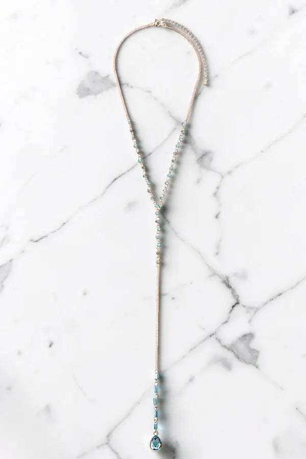FACETED GLASS BEAD TEARDROP CRYSTAL PENDANT Y NECKLACE AB-SS