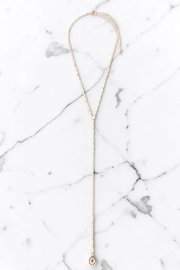 FACETED GLASS BEAD TEARDROP CRYSTAL PENDANT Y NECKLACE AB-SS