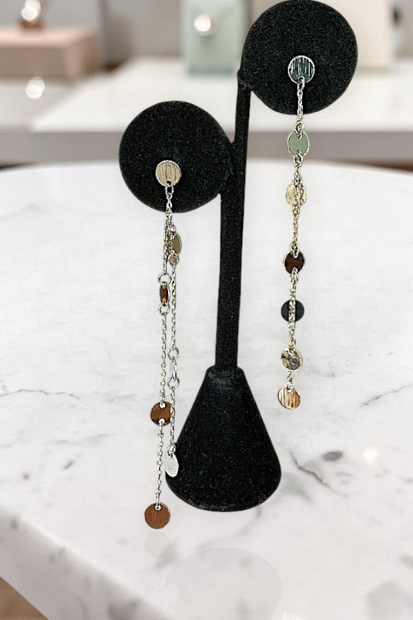 MULTI ROUND DISC LINK DANGLE EARRING