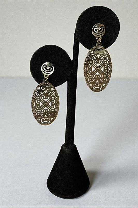 OVAL FILIIGREE DANGLE ROUND FILIGREE POST EARRING