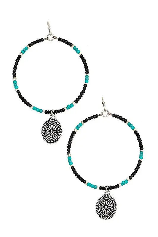 BEADED HOOP OVAL ETCHED DROP EARRING - SweetShine c.o.c. 