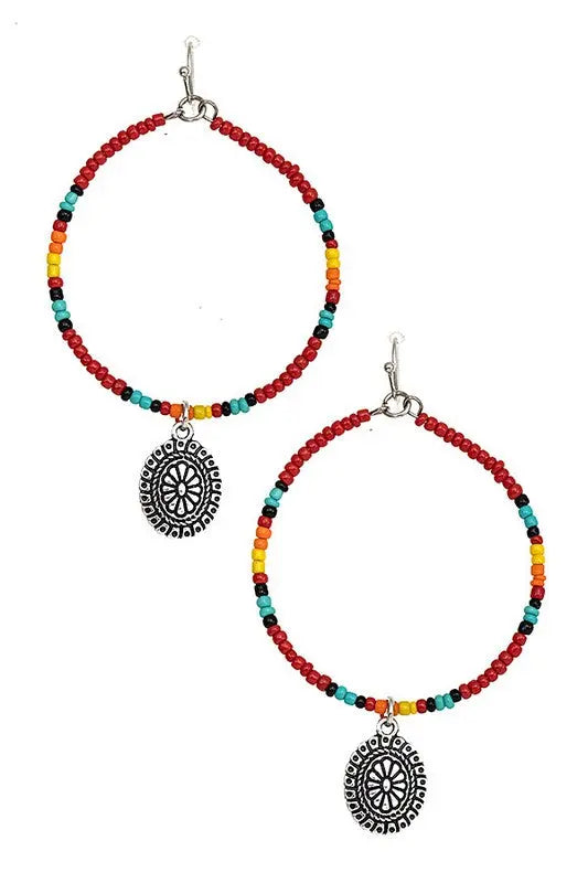 BEADED HOOP OVAL ETCHED DROP EARRING - SweetShine c.o.c. 