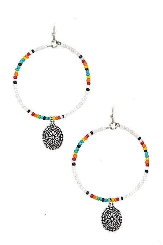BEADED HOOP OVAL ETCHED DROP EARRING - SweetShine c.o.c. 