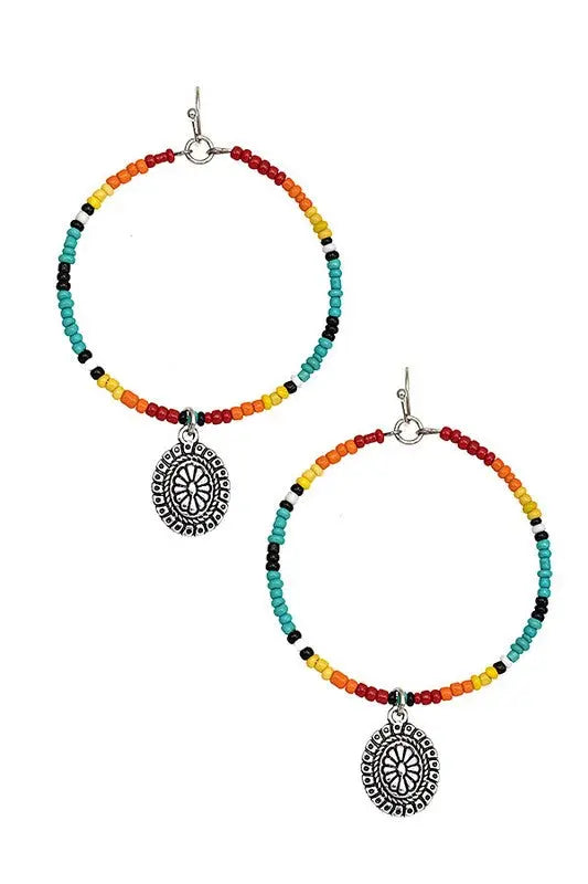 BEADED HOOP OVAL ETCHED DROP EARRING - SweetShine c.o.c. 
