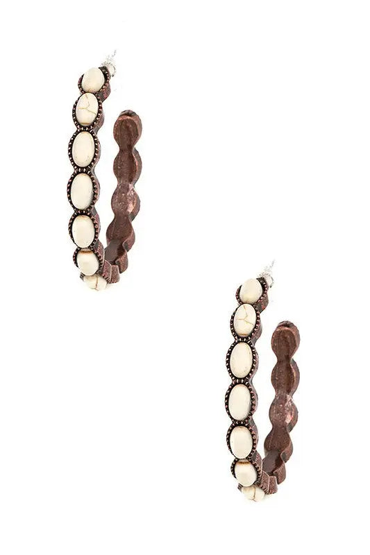 OVAL GEMSTONE PAVE C HOOP EARRING - SweetShine c.o.c. 