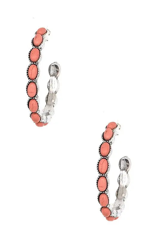 OVAL GEMSTONE PAVE C HOOP EARRING - SweetShine c.o.c. 