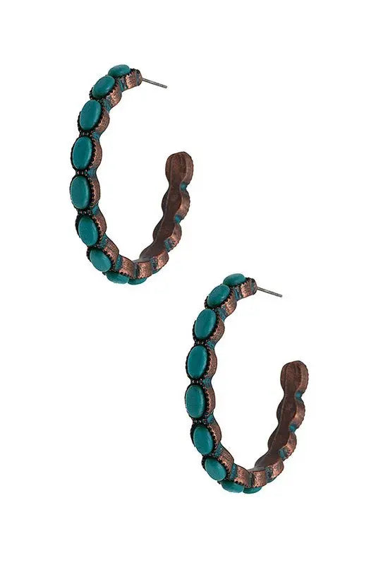 OVAL GEMSTONE PAVE C HOOP EARRING - SweetShine c.o.c. 