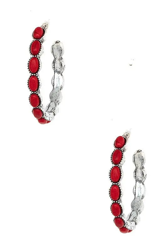 OVAL GEMSTONE PAVE C HOOP EARRING - SweetShine c.o.c. 