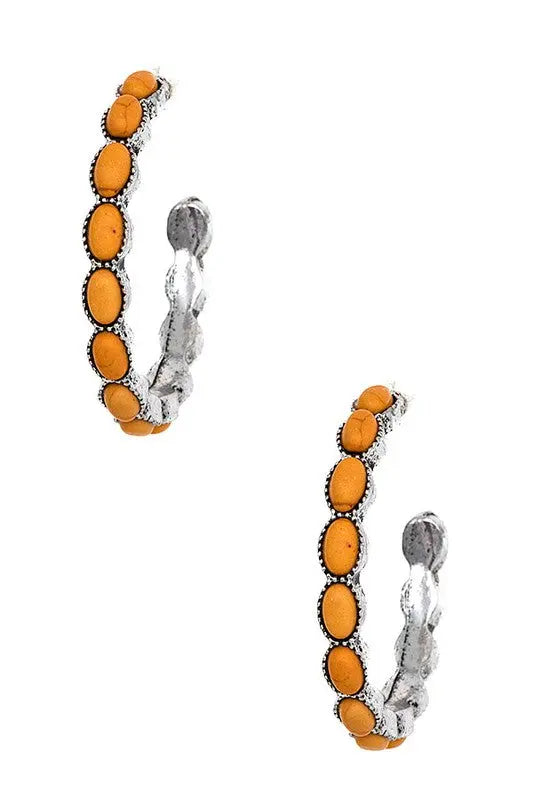 OVAL GEMSTONE PAVE C HOOP EARRING - SweetShine c.o.c. 